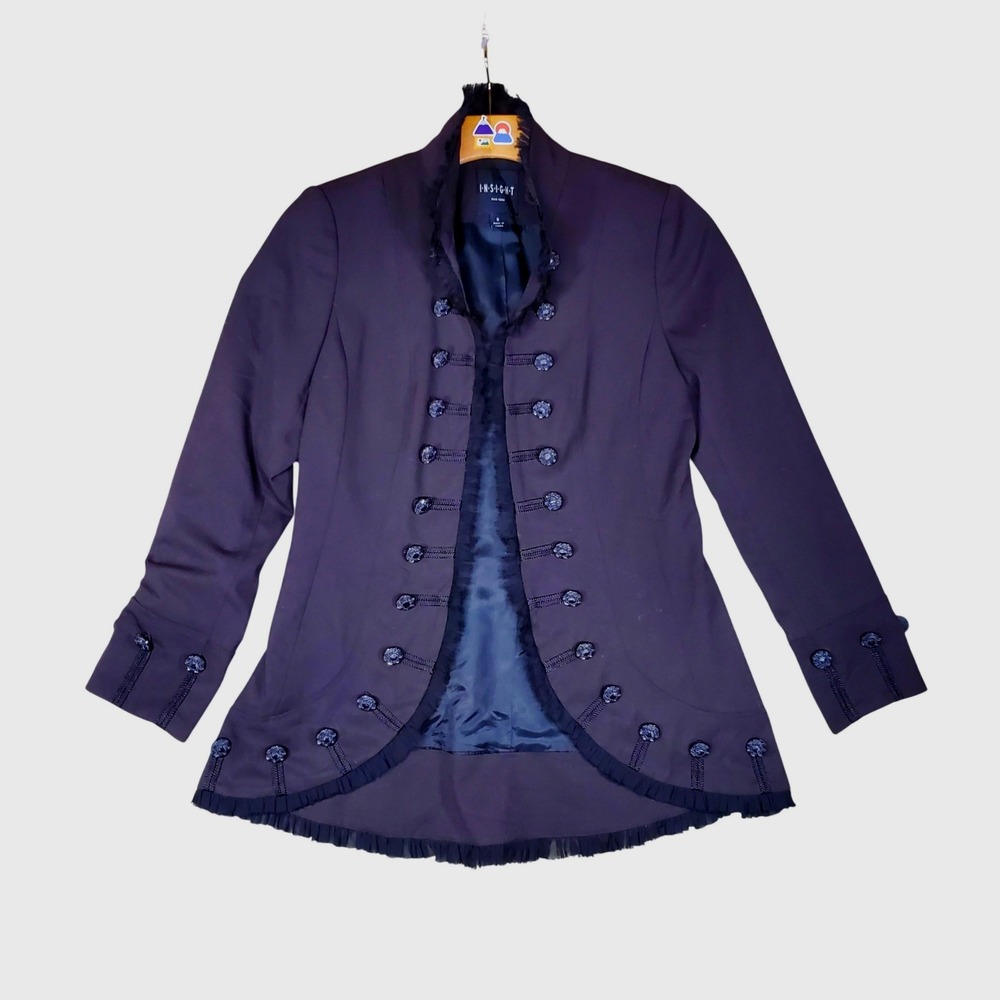 Military Black Ruffle Trim Jacket Insight NY Women's Size 8 J5725